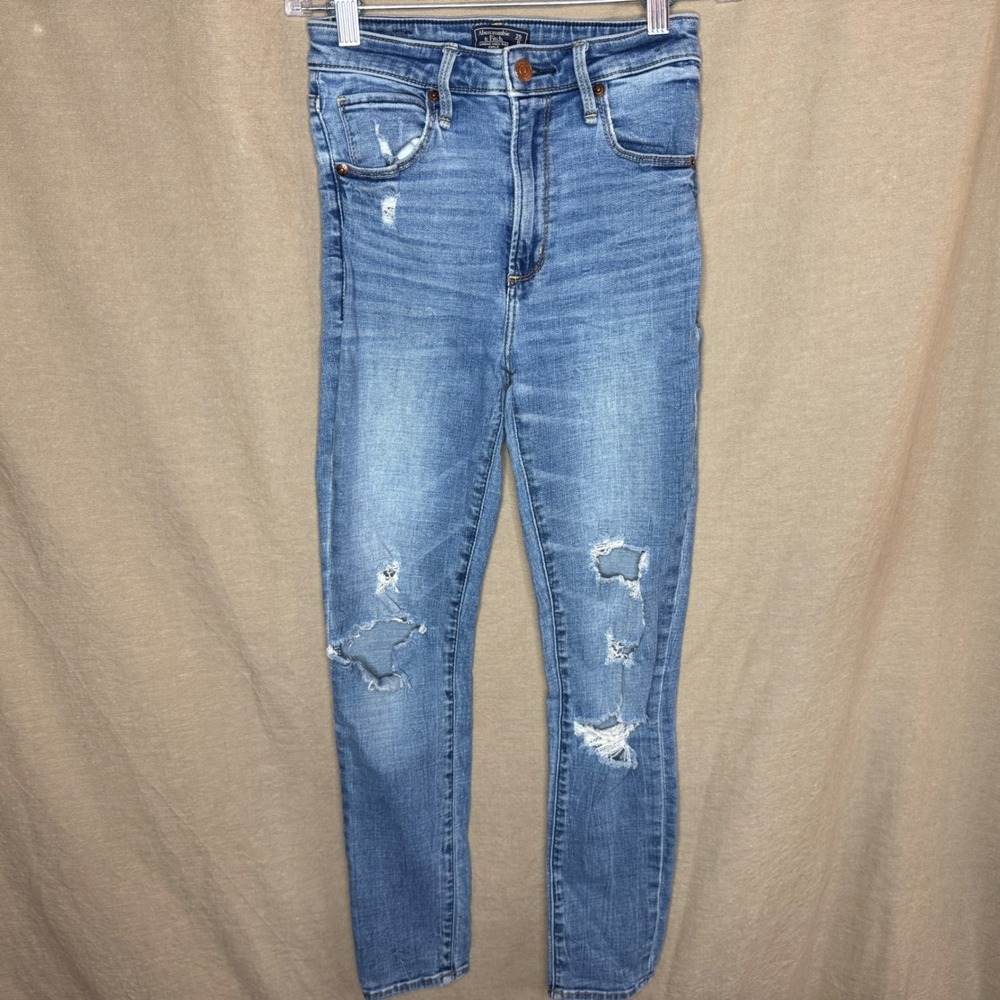 Abercrombie & Fitch Simone High Rise Ankle Distressed Skinny Jeans Blue 25 0 L